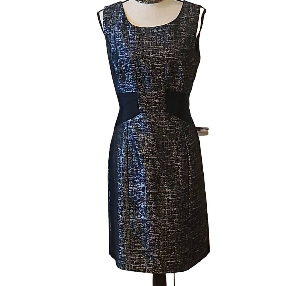 Chetta B sz 10 Black Silver Threaded Metallic Pencil Dress
